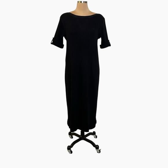 Lauren Ralph Lauren Dress Size Large Midi Ribbed Knit Sheath Tab Sleeve Vintage - Picture 1 of 11